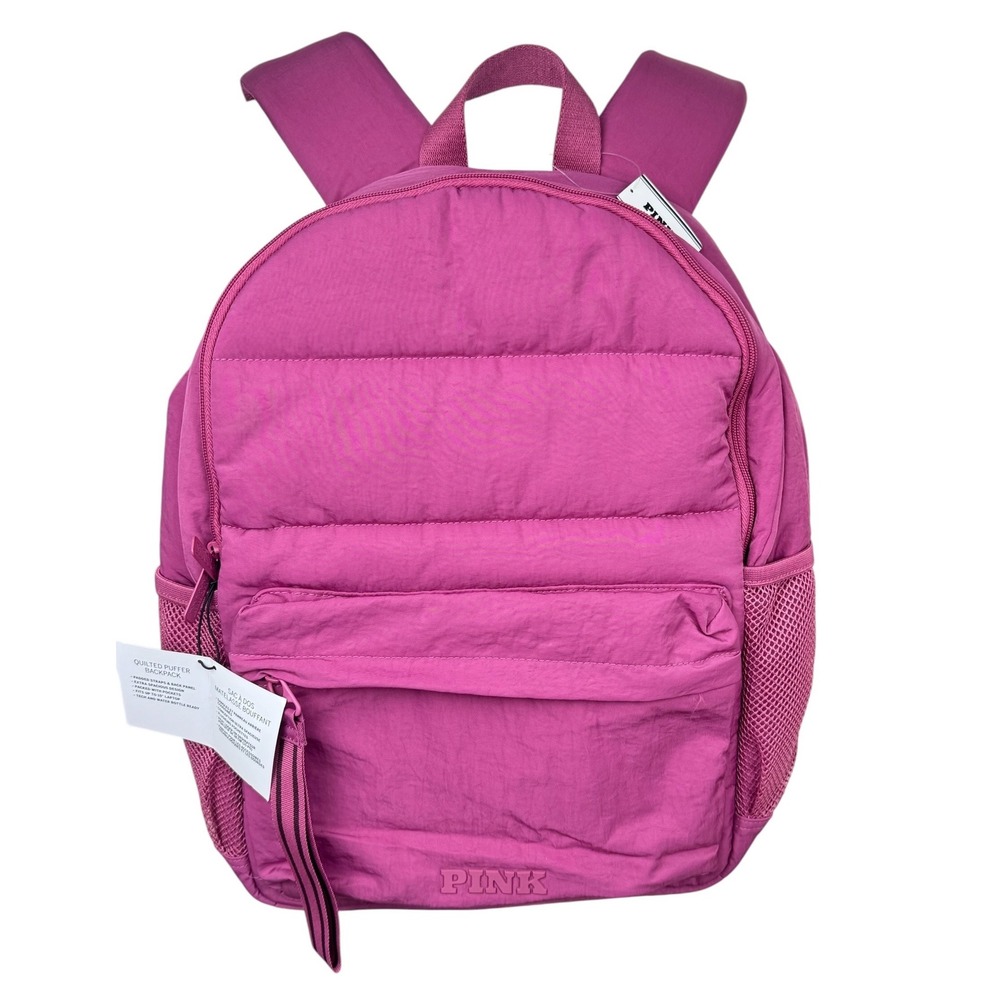NWT PINK Victoria's Secret Quilted Puffer School Backpack Laptop Travel Carry On
